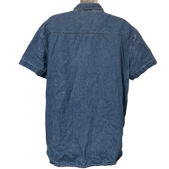 Vintage Cool Blues Embroidered Garden Teddy Bear Denim Button Down Shirt - Picture 5 of 9